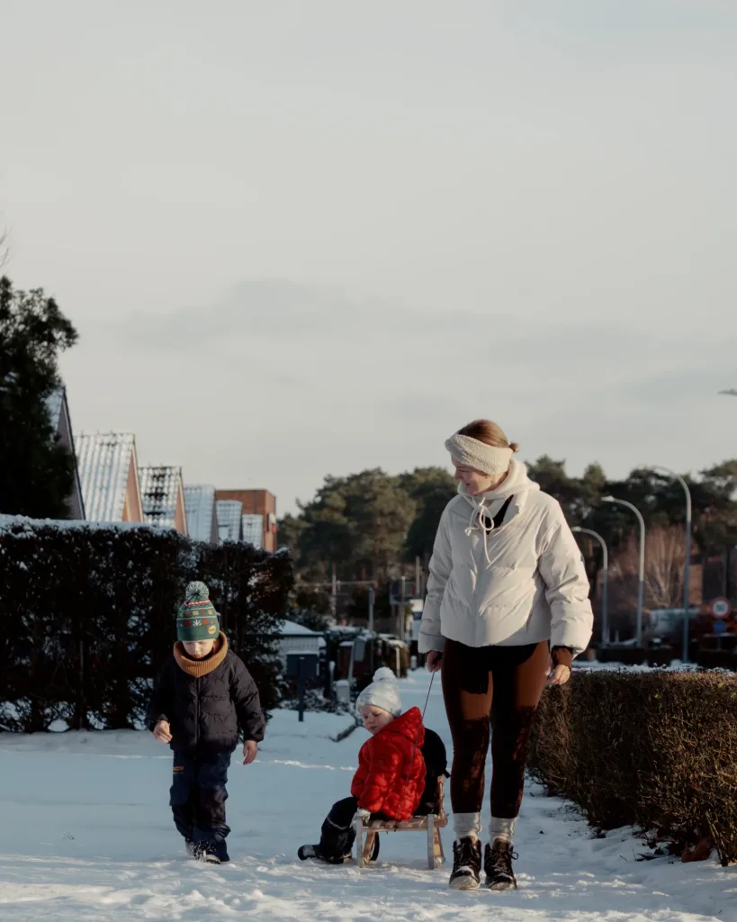 winter walk sleighing children